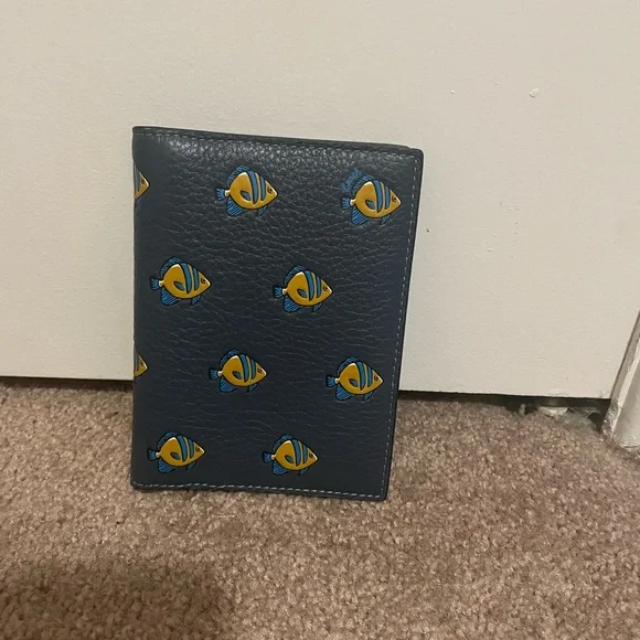 Coach Blue and Yellow Passport Wallet with Fish Design - Picture 1 of 2